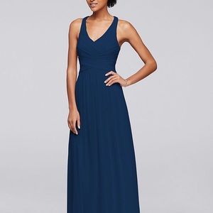 DB Mesh Long Bridesmaid Dress with Crisscross Back
